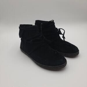 UGG Reid Moc Suede Moccasin Ankle Booties Black Side Zip 1019129 Size 8.5